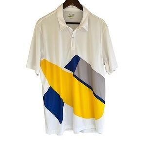 Izod Golf Shirt Size XL Short Sleeve Collared White Blue Gray Yellow Colorblock